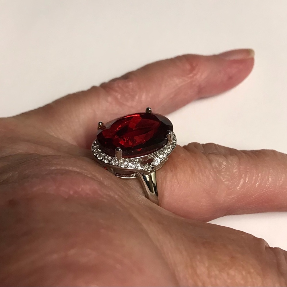 Garnet Stamped 925 Sterling Silver Ring